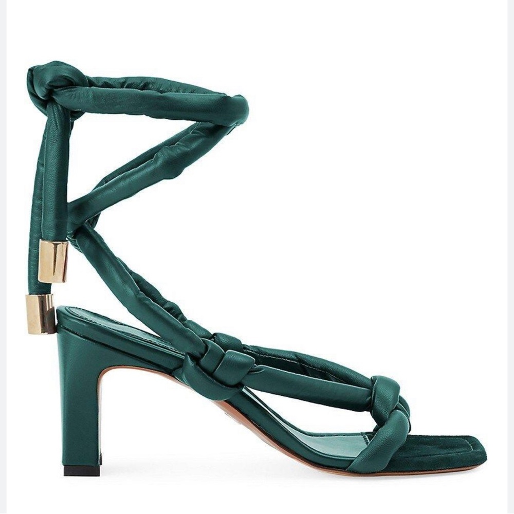 Lafayette 148 Delphine Ankle-Wrap Padded Leather Sandals in color Cedar.